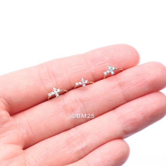 14 Karat Gold Brilliant Sparkle Cross Bendable Hoop Ring - Picture 3 of 5